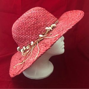 Dorfman Pacific Co DPC Women’s Straw Pink With Shells Wide Brim Sun Hat